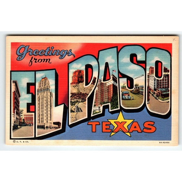 Greetings From El Paso Texas Large Big Letter Postcard Linen Curt Teich Unused - Picture 1 of 2